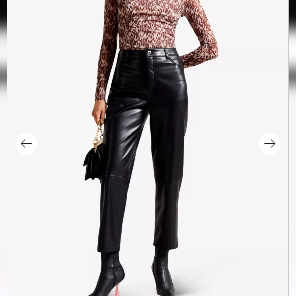 NWT Ted Baker Plaider Faux Leather Straight Leg Pants Black 6